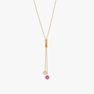 Pink Sapphire & Synthetic Quartz Sliding Necklace- 9K Yellow Gold