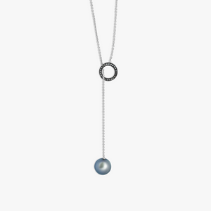 Grey Tahitian Pearl and White Diamond Drop Necklace- 9K White Gold