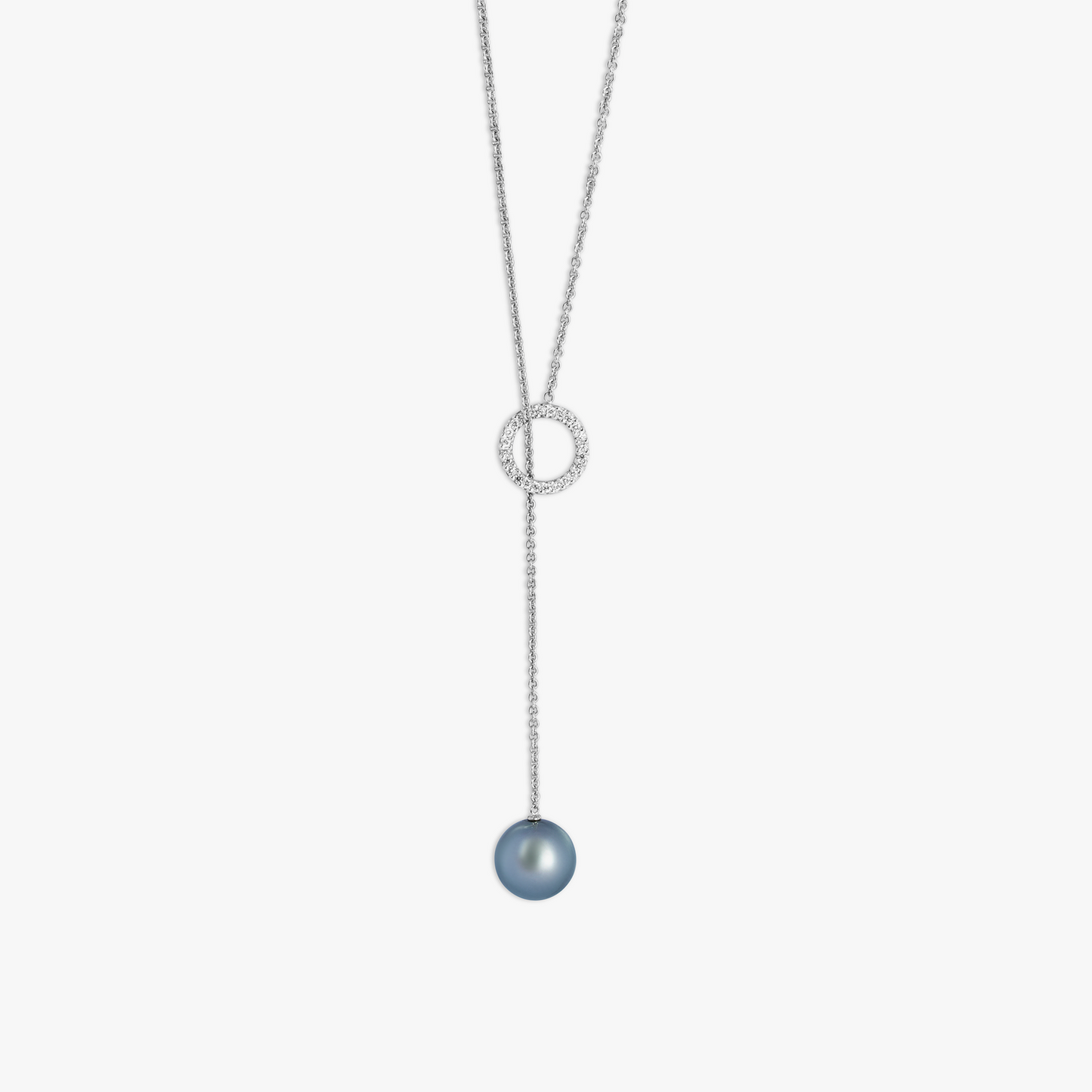 Grey Tahitian Pearl and White Diamond Drop Necklace- 9K White Gold