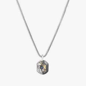 Tonneau Skeleton Necklace With Blue Sapphire & Rhodium Plated Silver (Limited Edition)