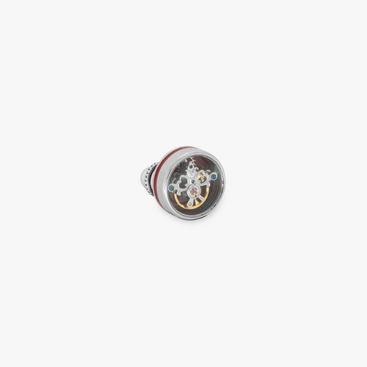 Skull Tourbillon Pin in Red Rhodium Plated Silver