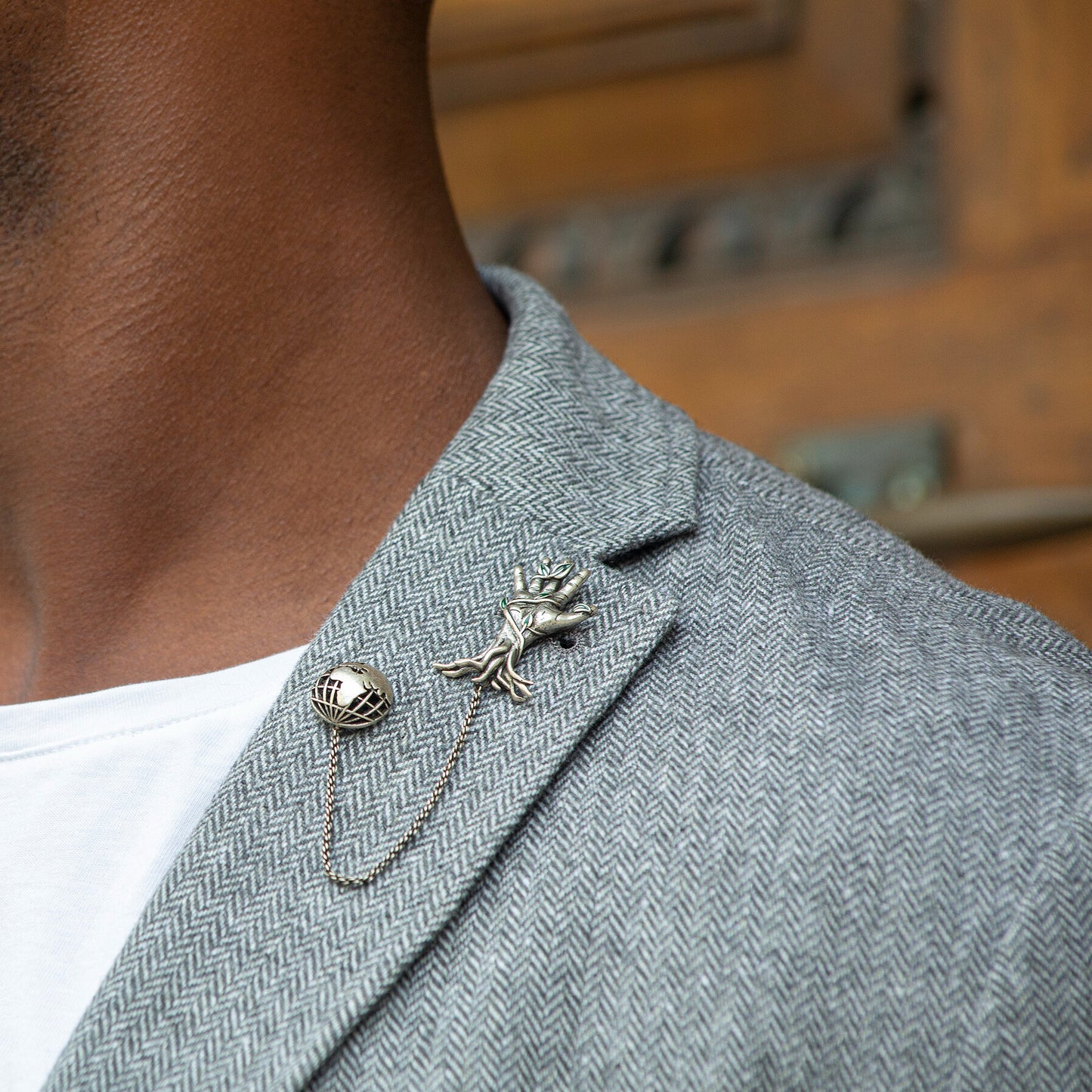 Earth Hand pin with enamel